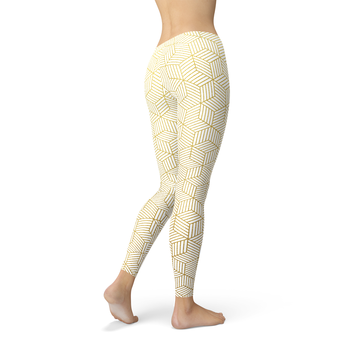 Leggings blancos para mujer con cubos geométricos