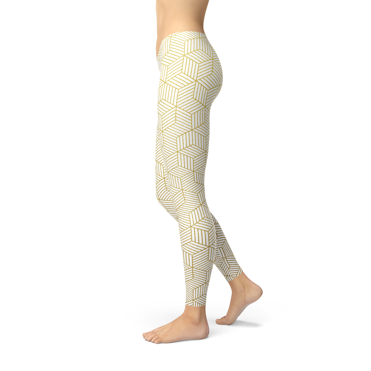 Leggings blancos para mujer con cubos geométricos