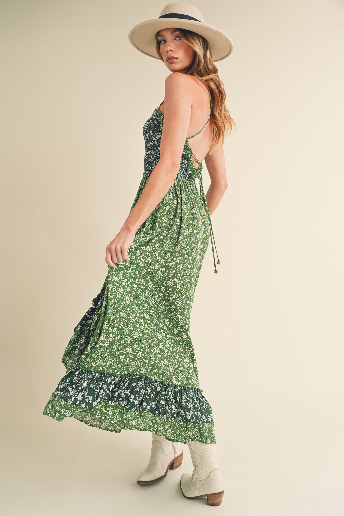 Aemi + Co Ditsy Floral Ruffled Hem Maxi Cami Dress