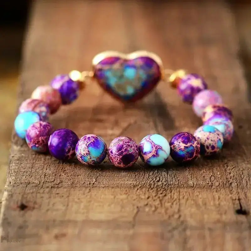 Pulsera de corazón morado de jaspe imperial