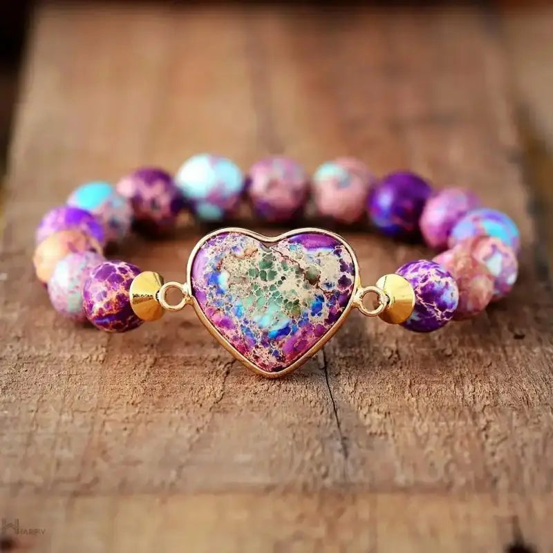 Pulsera de corazón morado de jaspe imperial