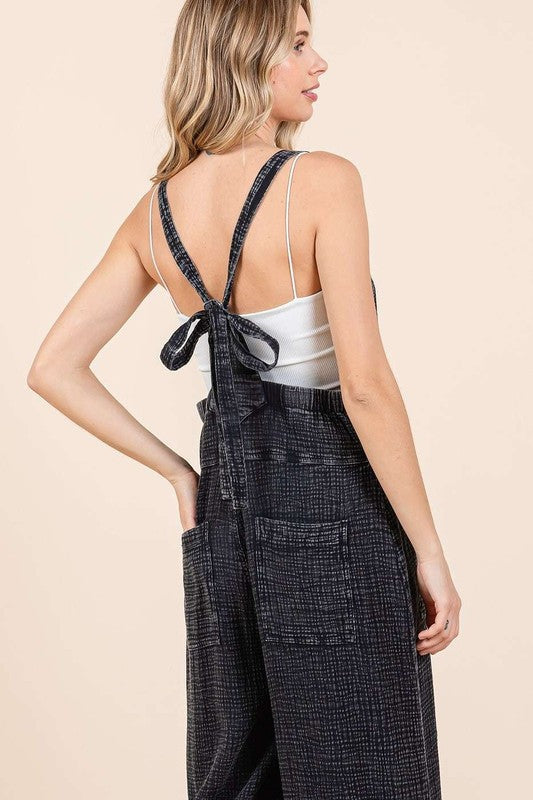 Mittoshop Textured Wide Leg Overalls Black