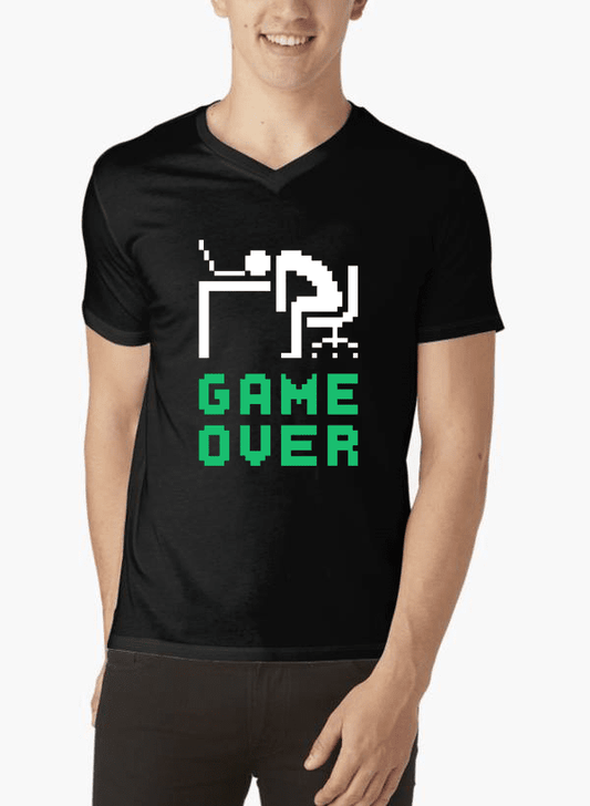 Camiseta de cuello en V Game Over 