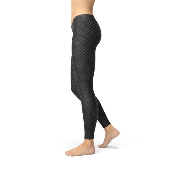 Leggings de fibra de carbono negros para mujer