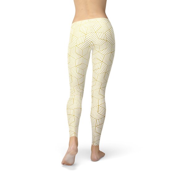 Leggings blancos para mujer con cubos geométricos