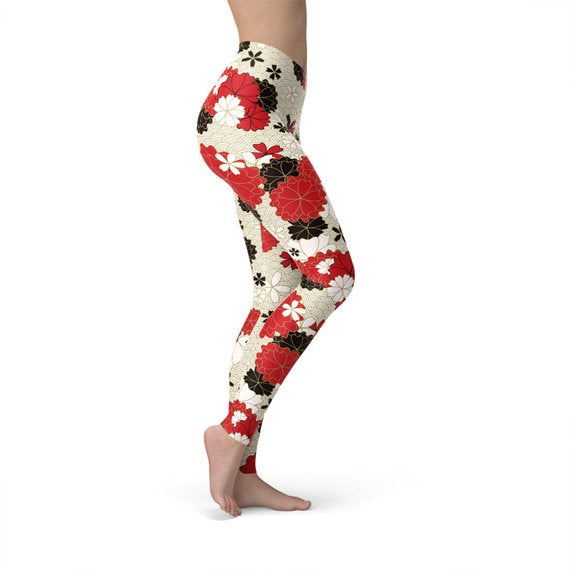 Leggings de mujer con estampado de flores de cerezo japonesas