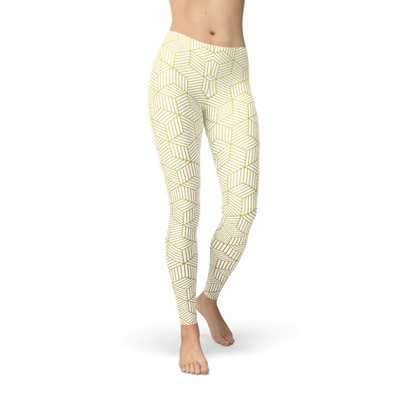 Leggings blancos para mujer con cubos geométricos