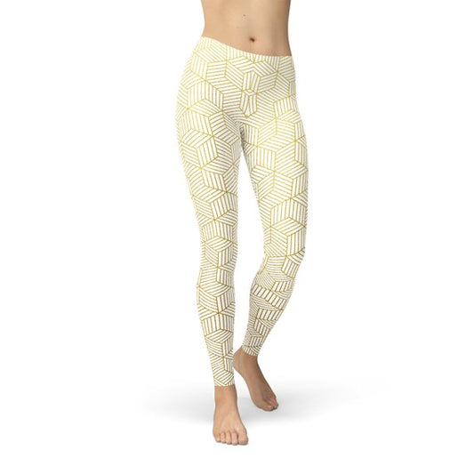 Leggings blancos para mujer con cubos geométricos