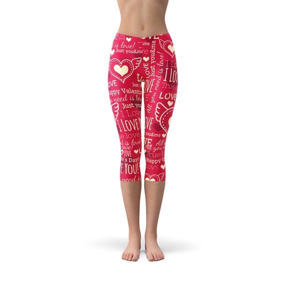 Leggings capri rojos con corazones de amor