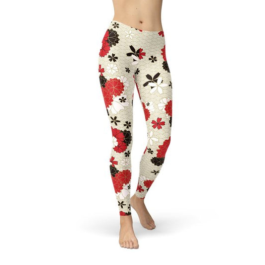 Leggings de mujer con estampado de flores de cerezo japonesas