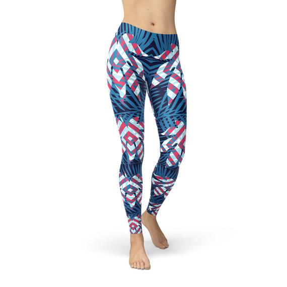 Leggings de hojas tropicales azules para mujer