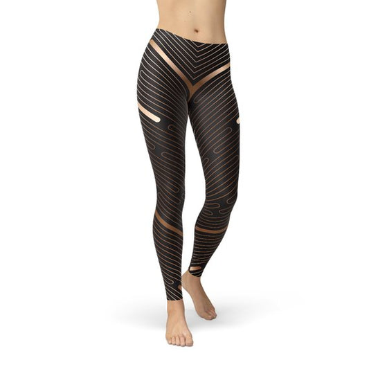 Leggings deportivos de rayas marrones para mujer