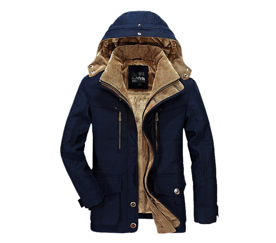 Parka de invierno con capucha y forro polar interior para hombre