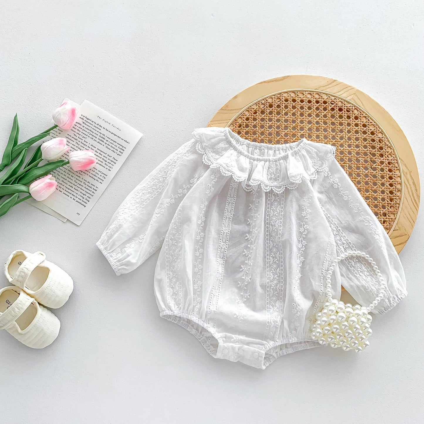 Solid Color Ruffle Neck Soft Cotton Onesies