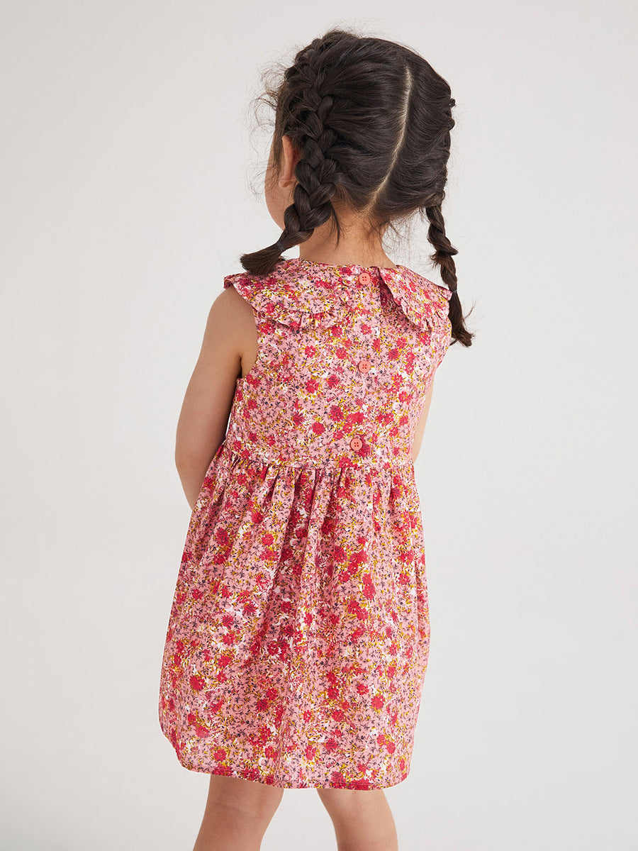 Vestido sin mangas con estampado floral de algodón puro de verano para niñas con estilo 