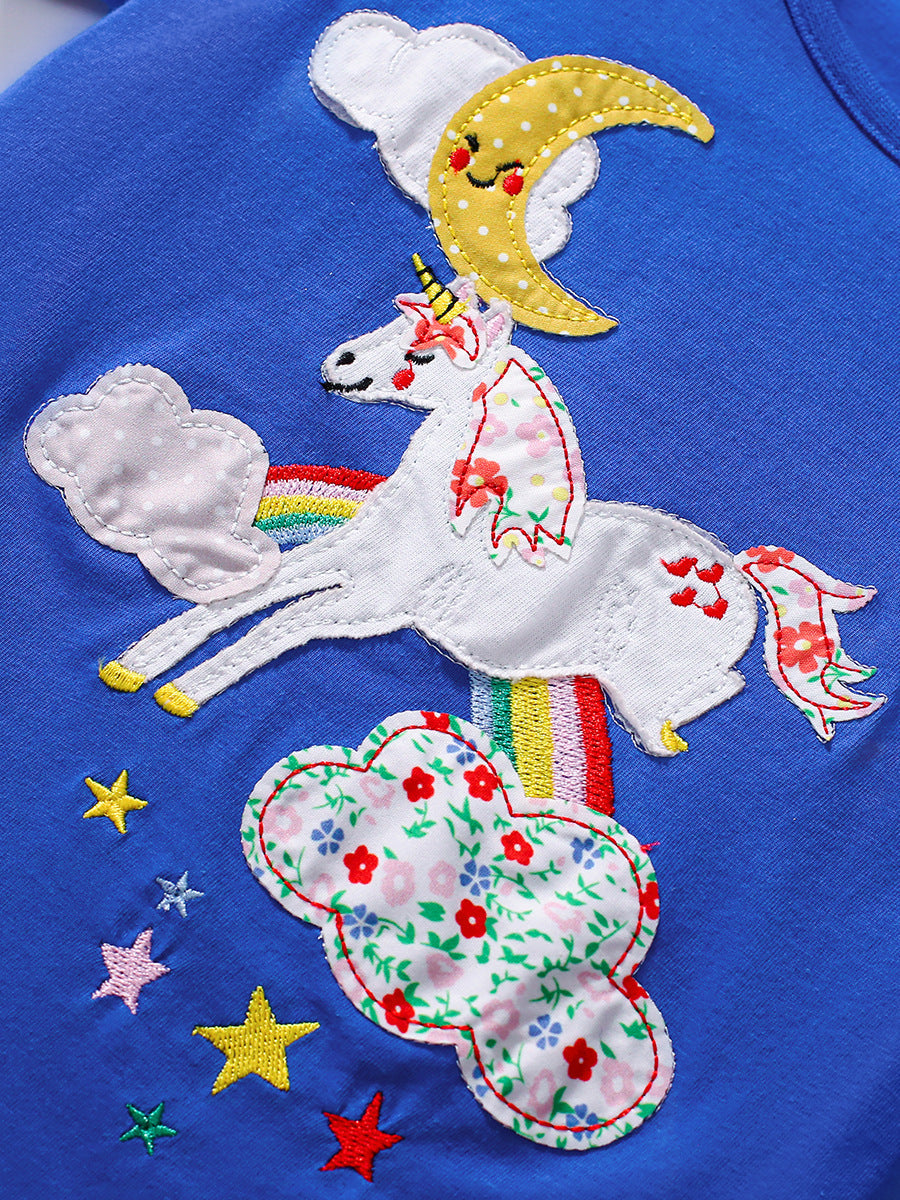 Camiseta de manga corta con estampado de dibujos animados de unicornio para niños en estilo europeo y americano.