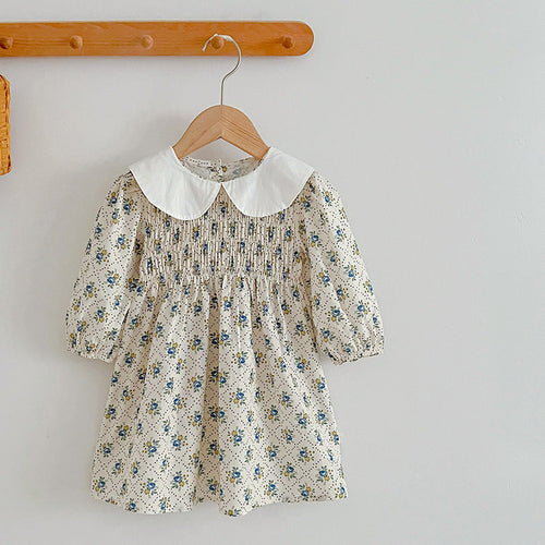 Autumn Ditsy Flower Pattern Doll Neck Onesies Dress