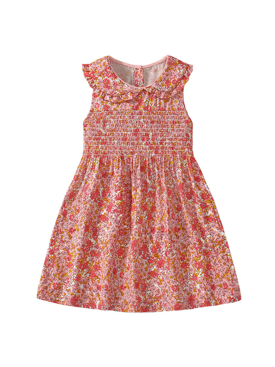 Summer Pure Cotton Floral Pattern Sleeveless Dress for Stylish Girls