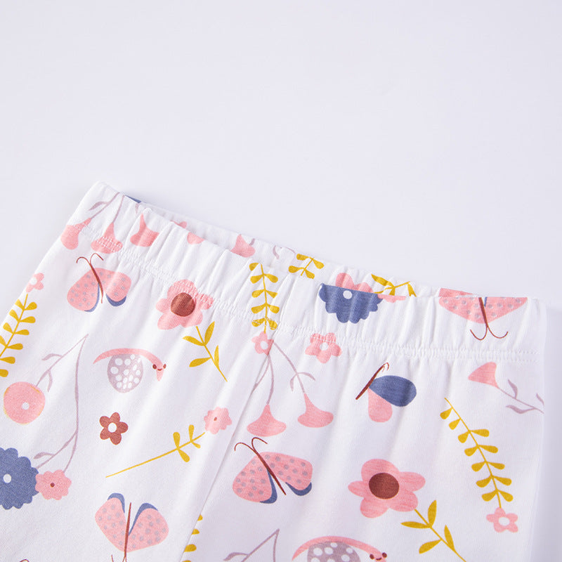 Conjunto de 2 piezas de camiseta y pantalón con estampado floral y dibujos animados para bebés y niños 