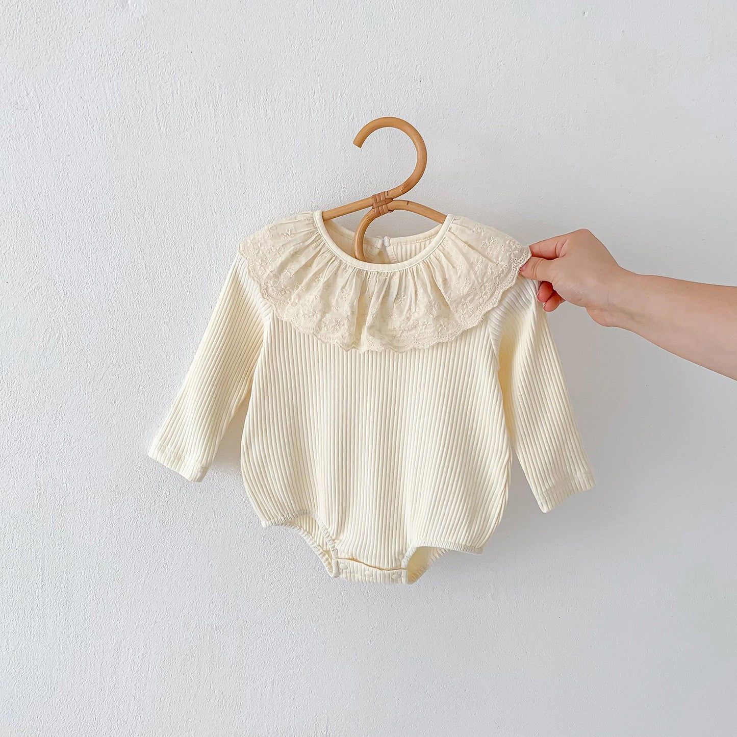 Solid Color Ruffle Neck Soft Cotton Onesies