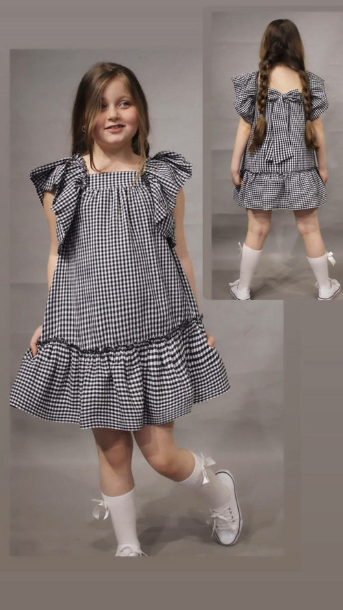 Vestido de niña con mangas onduladas, vestido estilo seersucker de verano 